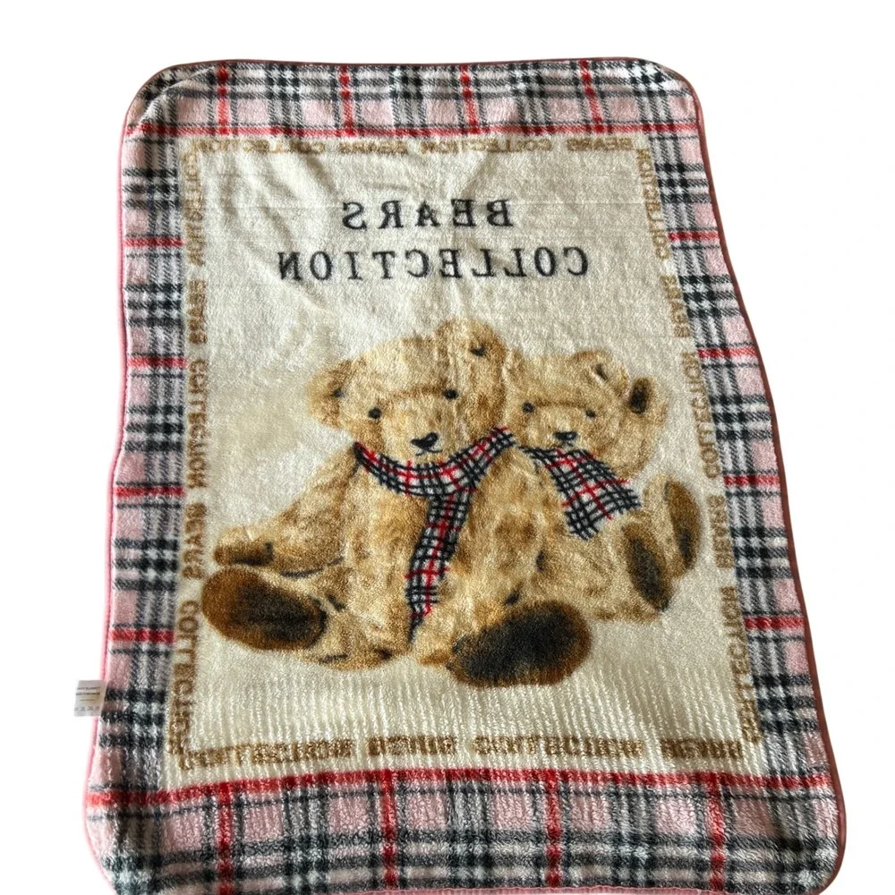 Aya‎ Baby Fleece Blanket Teddy Bears Plaid Retro Thick Polo Sporty Vintage